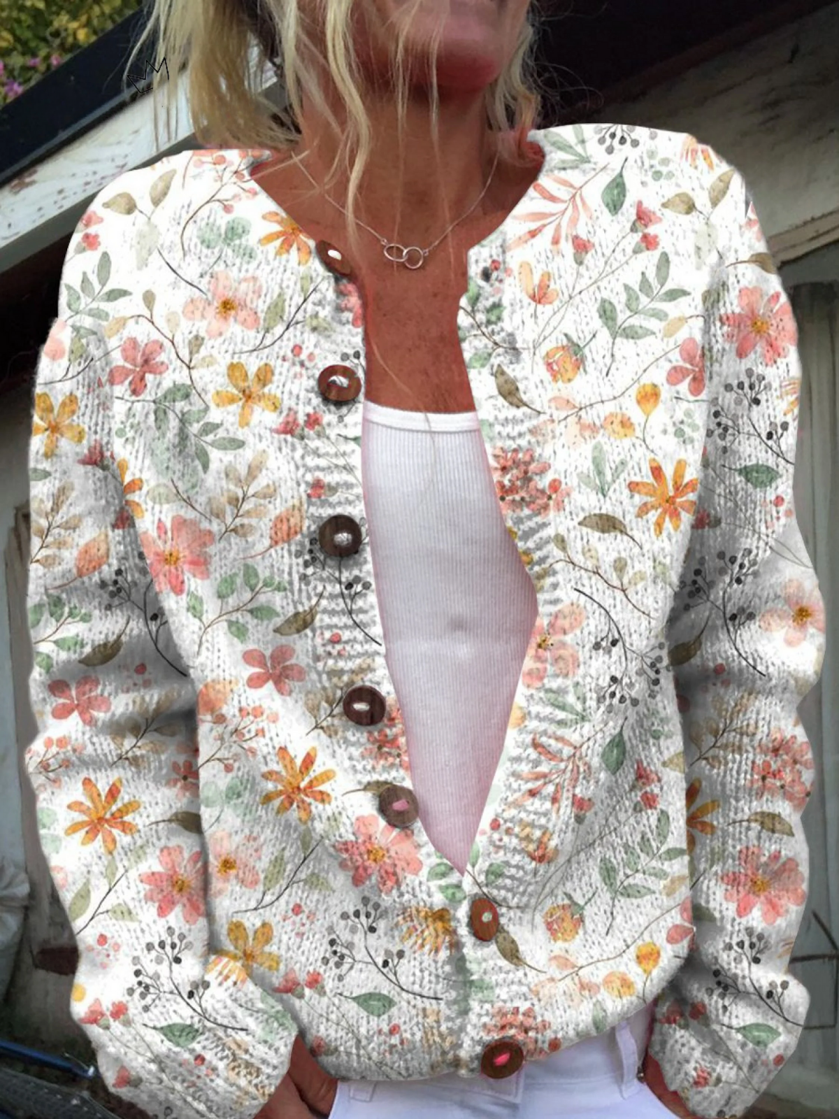 Sød og frisk lille blomsterprint knapper cardigan sweater