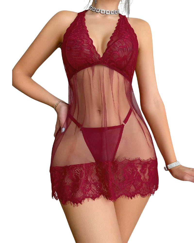 Amy™ | Babydoll kjole i blonde med spaghetti stropper og matching string