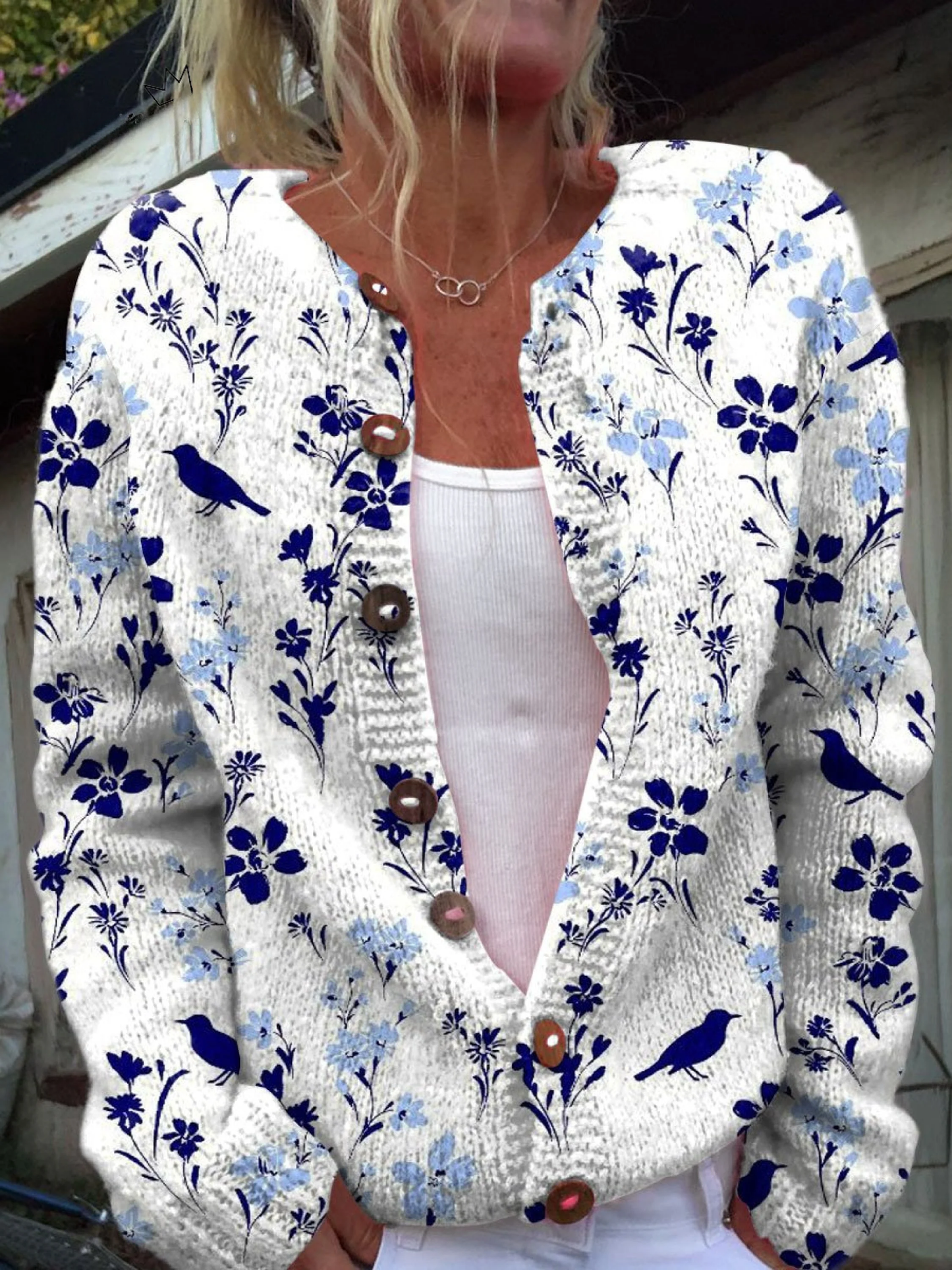 Vintage Blomsterkunst Trykt Knappet Cardigan Sweater