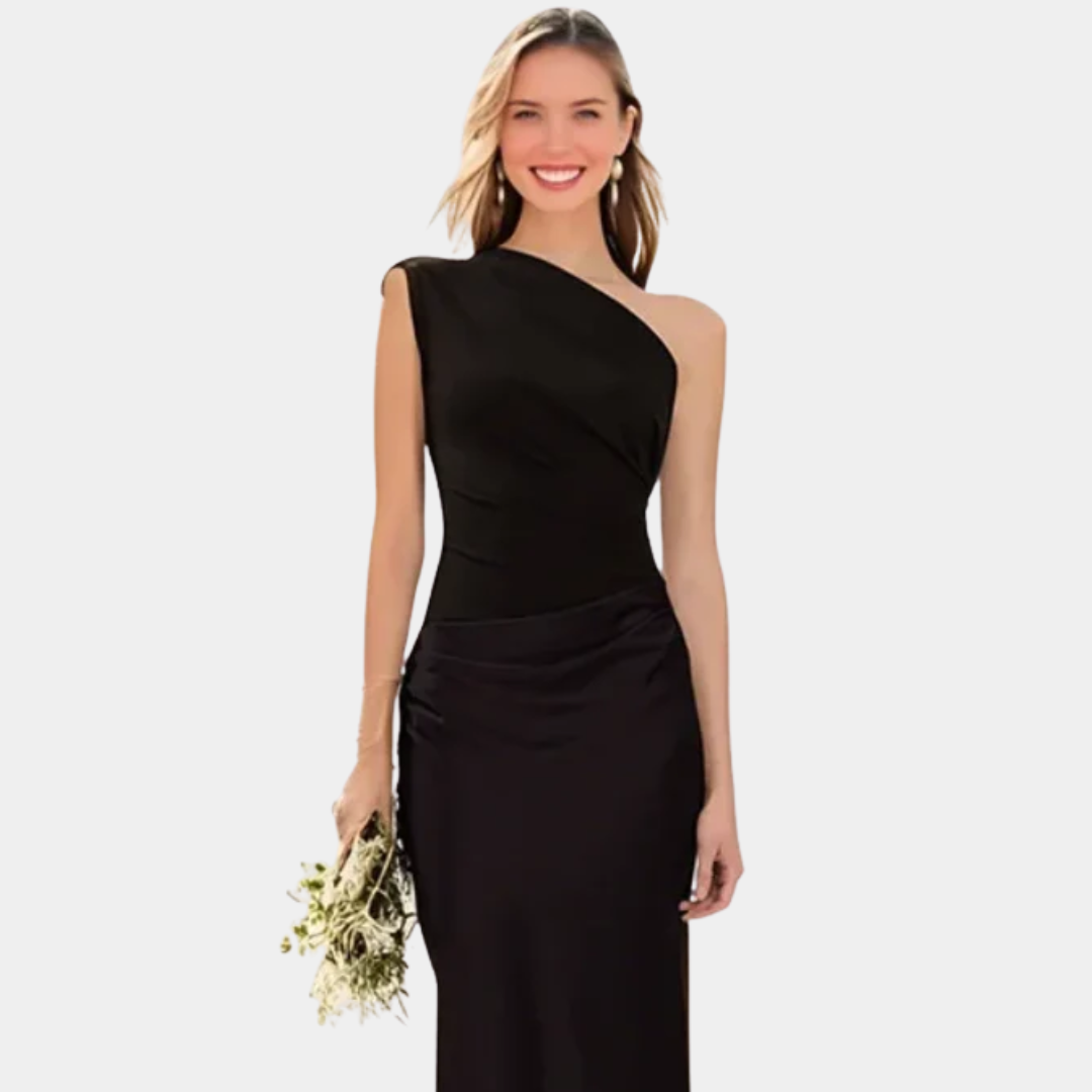 Aleida | Enkel-Arm Satin Maxikjole