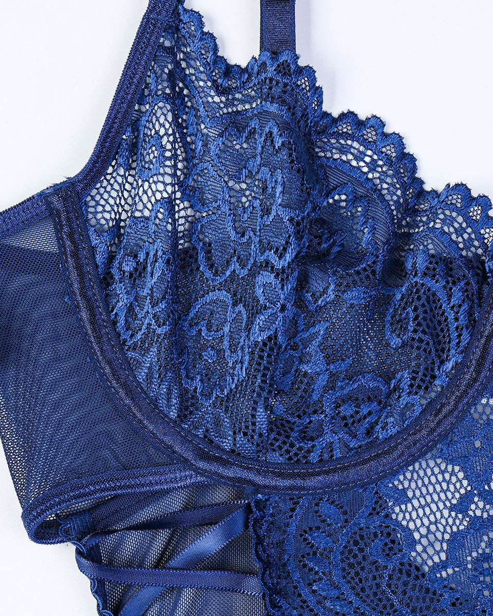 Christina™ | Gennemsigtigt blonderet krop med blomsterprint og knude på siden